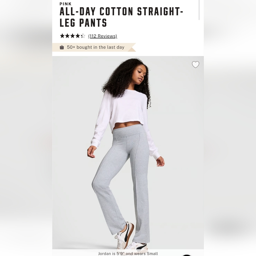 PINK Victoria's Secret Light Gray All-Day Cotton Straight-Leg Pants